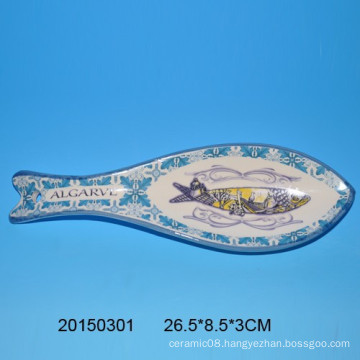 Creative fish shaped ceramic spoon rest with decal for kitchen decro